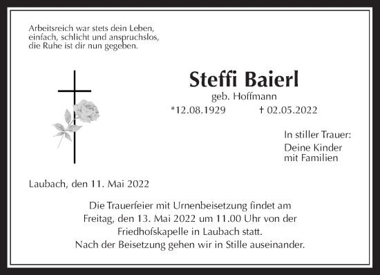 Traueranzeige von Steffi Baierl von Laubacher Anzeiger
