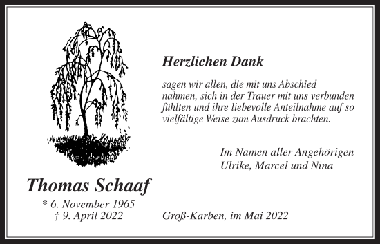 Traueranzeige von Thomas Schaaf von Bad Vilbel/Karben