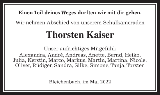 Traueranzeige von Thorsten Kaiser von Kreis-Anzeiger