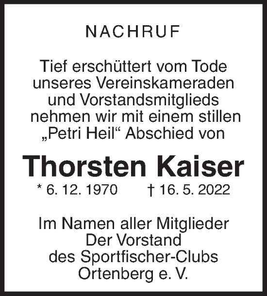 Traueranzeige von Thorsten Kaiser von Kreis-Anzeiger