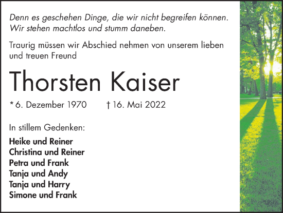 Traueranzeige von Thorsten Kaiser von Kreis-Anzeiger