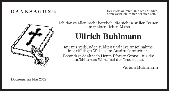 Traueranzeige von Ullrich Buhlmann von Wetterauer Zeitung
