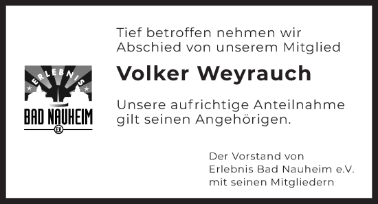 Traueranzeige von Volker Weyrauch von Wetterauer Zeitung