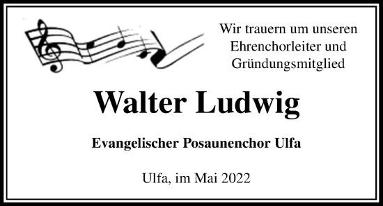 Traueranzeige von Walter Ludwig von Kreis-Anzeiger