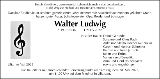 Traueranzeige von Walter Ludwig von Kreis-Anzeiger