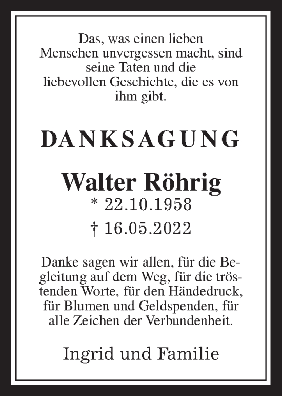 Traueranzeige von Walter Röhrig von Giessener Allgemeine, Alsfelder Allgemeine