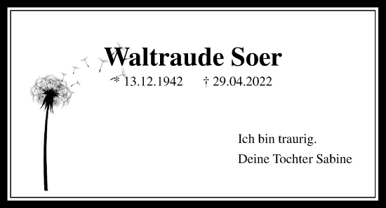Traueranzeige von Waltraude Soer von Laubacher Anzeiger