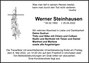 Traueranzeige von Werner Steinhausen von Alsfelder Allgemeine
