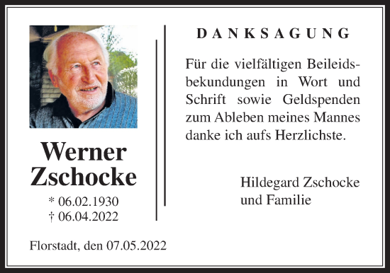 Traueranzeige von Werner Zschocke von Wetterauer Zeitung