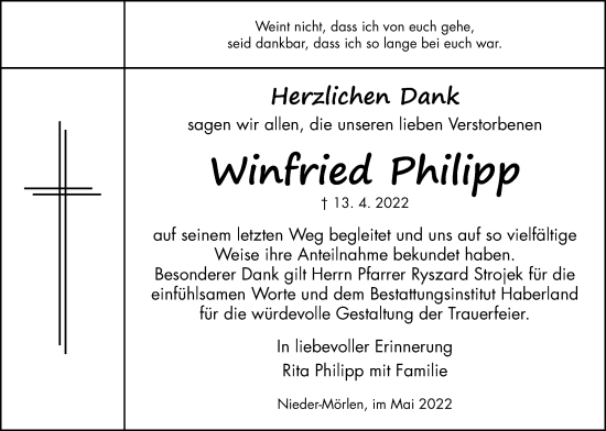 Traueranzeige von Winfried Philipp von Wetterauer Zeitung