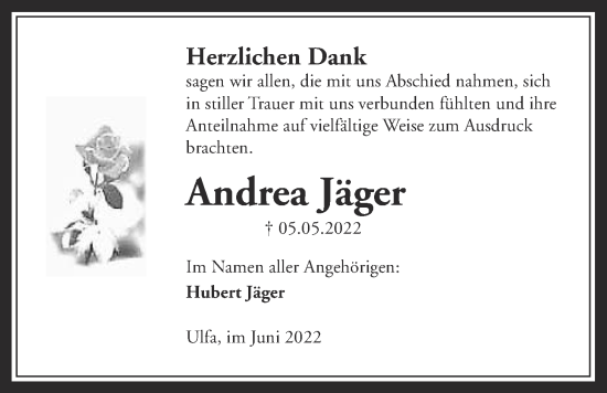 Traueranzeige von Andrea Jäger von Kreis-Anzeiger