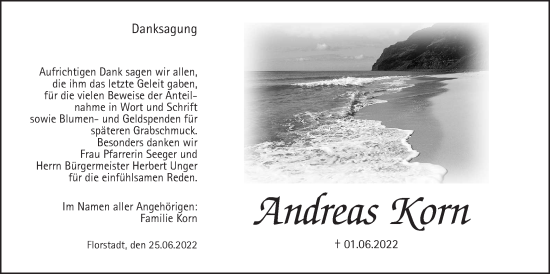 Traueranzeige von Andreas Korn von Wetterauer Zeitung