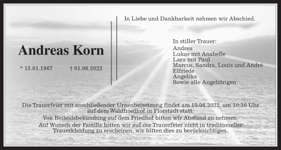 Traueranzeige von Andreas Korn von Wetterauer Zeitung