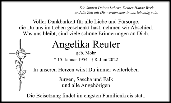 Traueranzeige von Angelika Reuter von Usinger Anzeiger