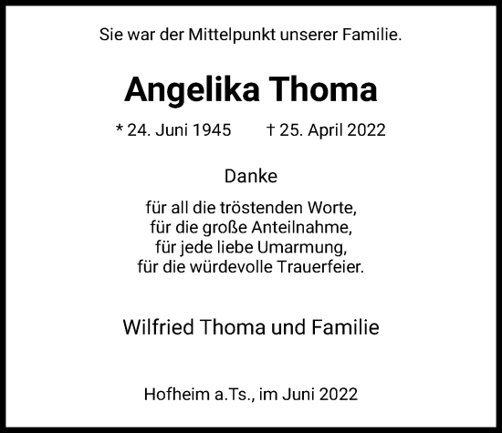 Traueranzeige von Angelika Thoma 