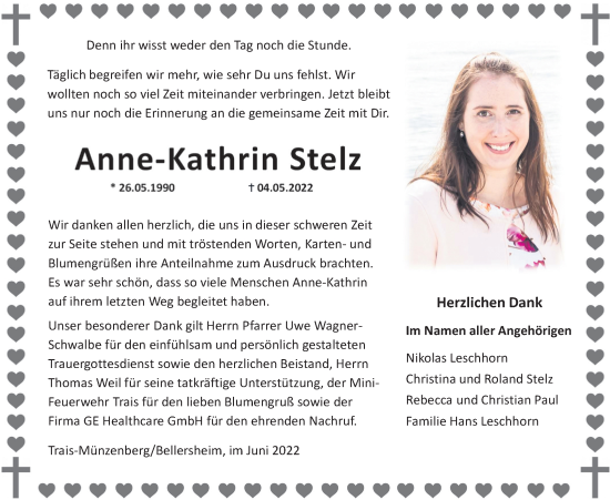 Traueranzeige von Anne-Kathrin Stelz von Licher Wochenblatt