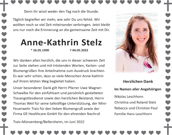 Traueranzeige von Anne-Kathrin Stelz von Wetterauer Zeitung