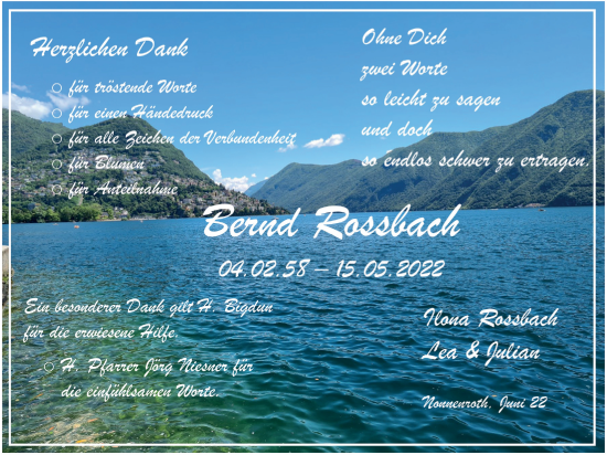 Traueranzeige von Bernd Rossbach von Licher Wochenblatt
