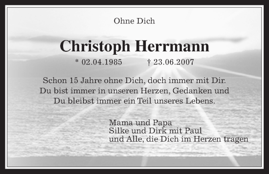Traueranzeige von Christoph Herrmann von Kreis-Anzeiger
