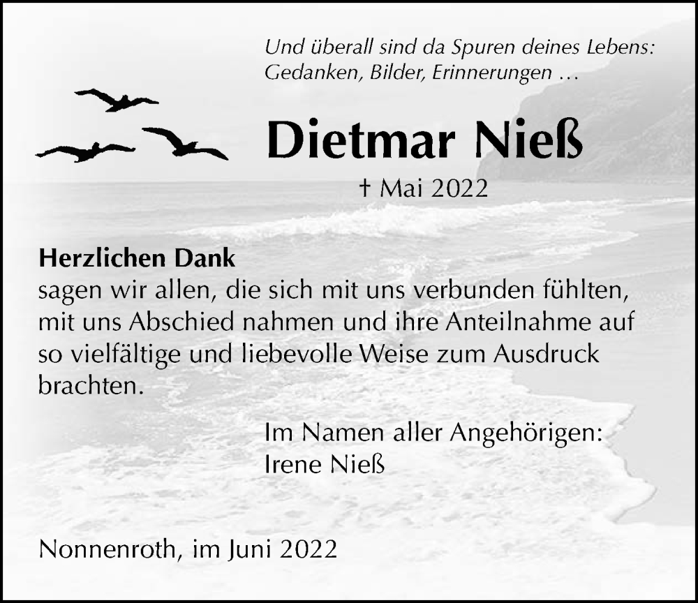  Traueranzeige für Dietmar Nieß vom 25.06.2022 aus Giessener Allgemeine, Alsfelder Allgemeine