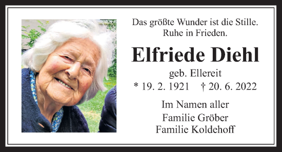 Traueranzeige von Elfriede Diehl von Laubacher Anzeiger