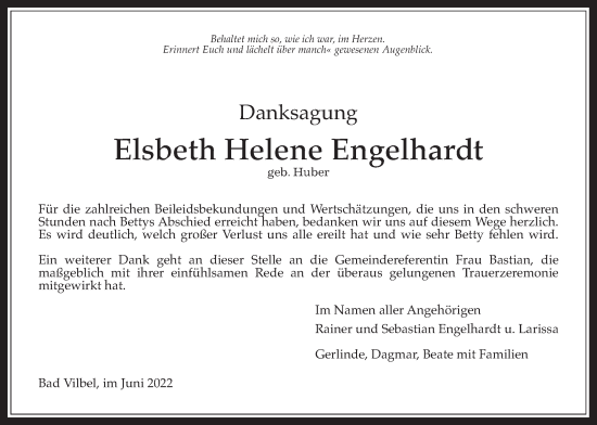 Traueranzeige von Elsbeth Helene Engelhardt von Bad Vilbel/Karben