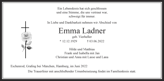Traueranzeige von Emma Ladner von Kreis-Anzeiger