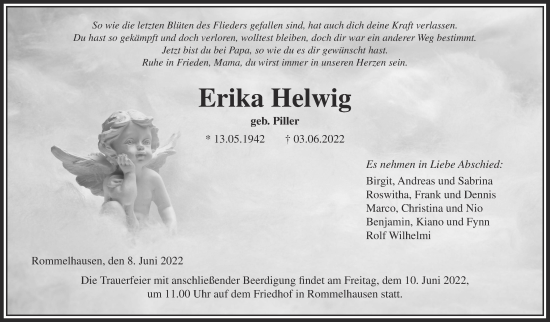 Traueranzeige von Erika Helwig von Kreis-Anzeiger