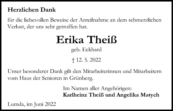 Traueranzeige von Erika Theiß von Giessener Allgemeine, Alsfelder Allgemeine
