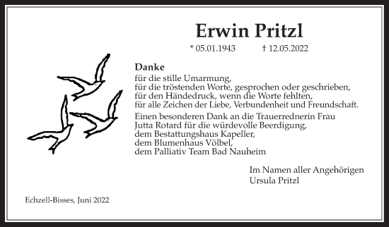 Traueranzeige von Erwin Pritzl von Wetterauer Zeitung