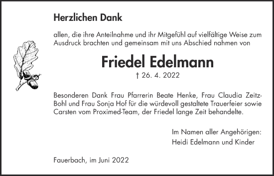 Traueranzeige von Friedel Edelmann von Kreis-Anzeiger