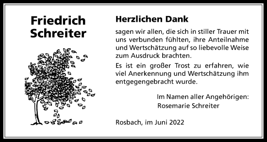 Traueranzeige von Friedrich Schreiter von Wetterauer Zeitung