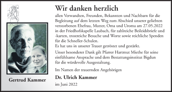 Traueranzeige von Gertrud Kammer von Giessener Allgemeine, Alsfelder Allgemeine, Giessener Anzeiger, Laubacher Anzeiger