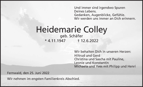 Traueranzeige von Heidemarie Colley von Giessener Anzeiger, Giessener Allgemeine, Alsfelder Allgemeine