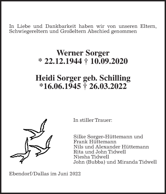 Traueranzeige von Heidi Sorger von Wetterauer Zeitung