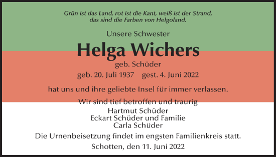 Traueranzeige von Helga Wichers von Kreis-Anzeiger