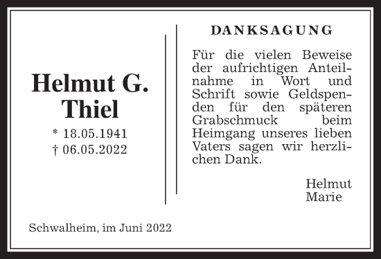 Traueranzeige von Helmut Gottfried Thiel von Wetterauer Zeitung