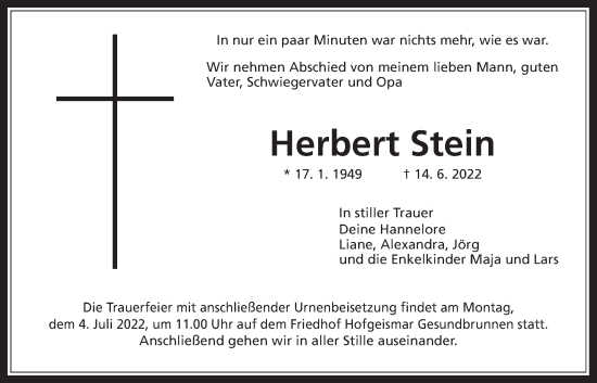 Traueranzeige von Herbert Stein von Mücker Stimme