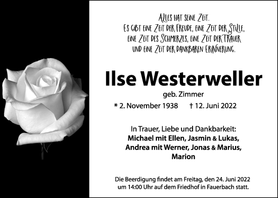 Traueranzeige von Ilse Westerweller von Kreis-Anzeiger