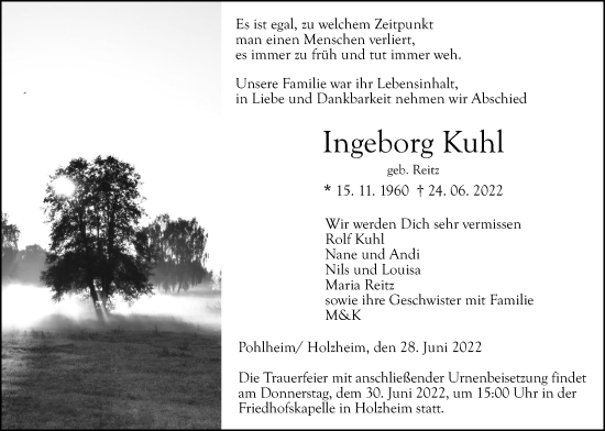 Traueranzeige von Ingeborg Kuhl von Giessener Allgemeine, Alsfelder Allgemeine