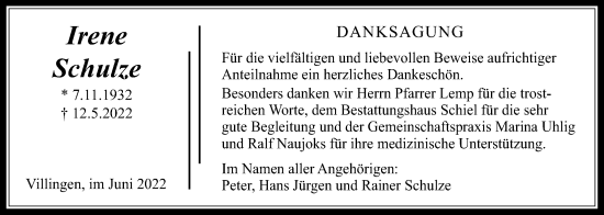 Traueranzeige von Irene Schulze von Licher Wochenblatt