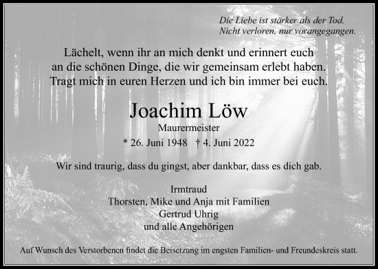 Traueranzeige von Joachim Löw von Usinger Anzeiger