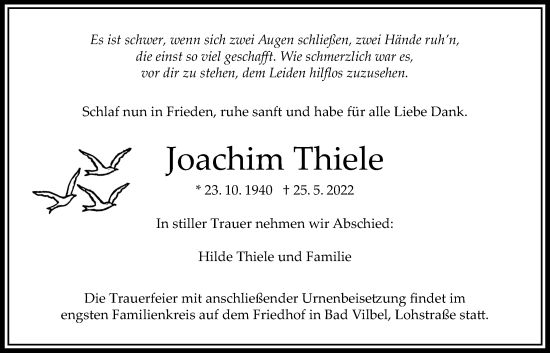 Traueranzeige von Joachim Thiele von Bad Vilbel/Karben