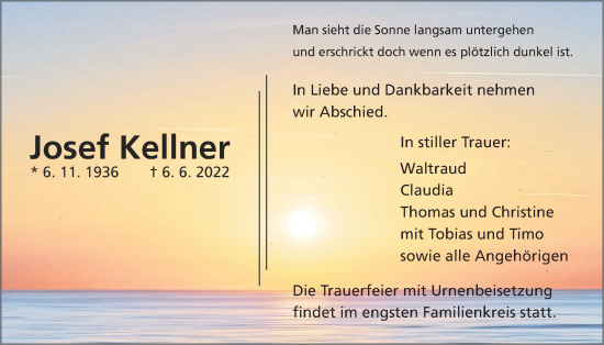 Traueranzeige von Josef Kellner von Licher Wochenblatt