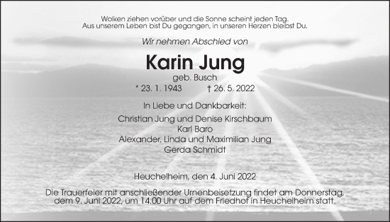 Traueranzeige von Karin Jung von Giessener Allgemeine, Alsfelder Allgemeine, Giessener Anzeiger