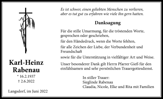 Traueranzeige von Karl-Heinz Rabenau von Licher Wochenblatt