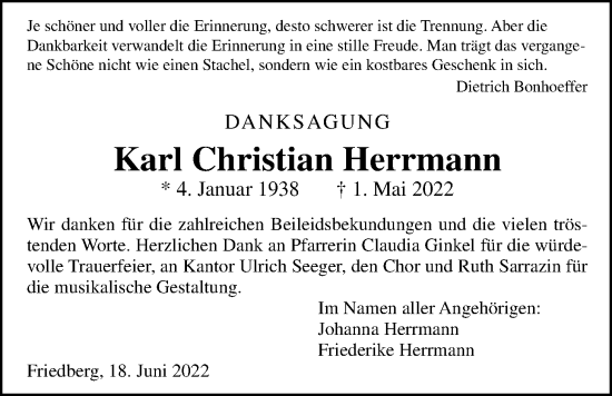 Traueranzeige von Karl Christian Herrmann von Wetterauer Zeitung