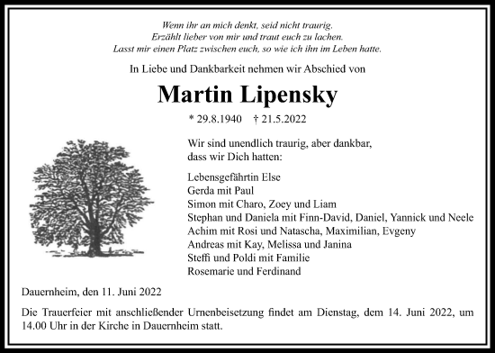 Traueranzeige von Martin Lipensky von Kreis-Anzeiger