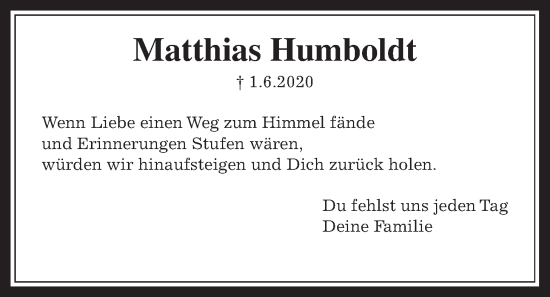 Traueranzeige von Matthias Humboldt von Wetterauer Zeitung