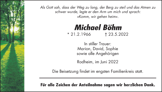 Traueranzeige von Michael Böhm von Licher Wochenblatt